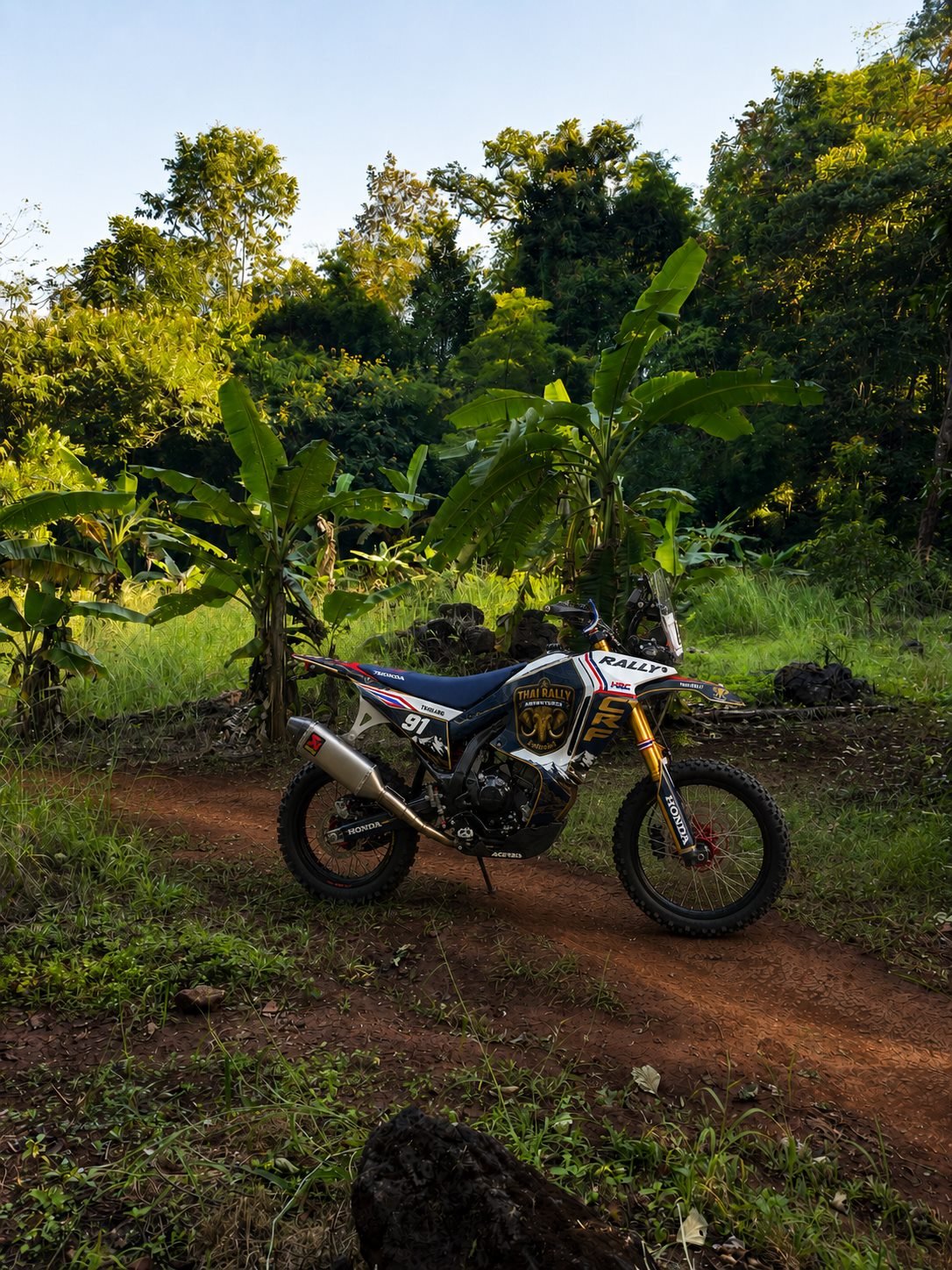 Thai Rally Adventures Honda CRF300L Rally on a jungle trail in northern Thailand